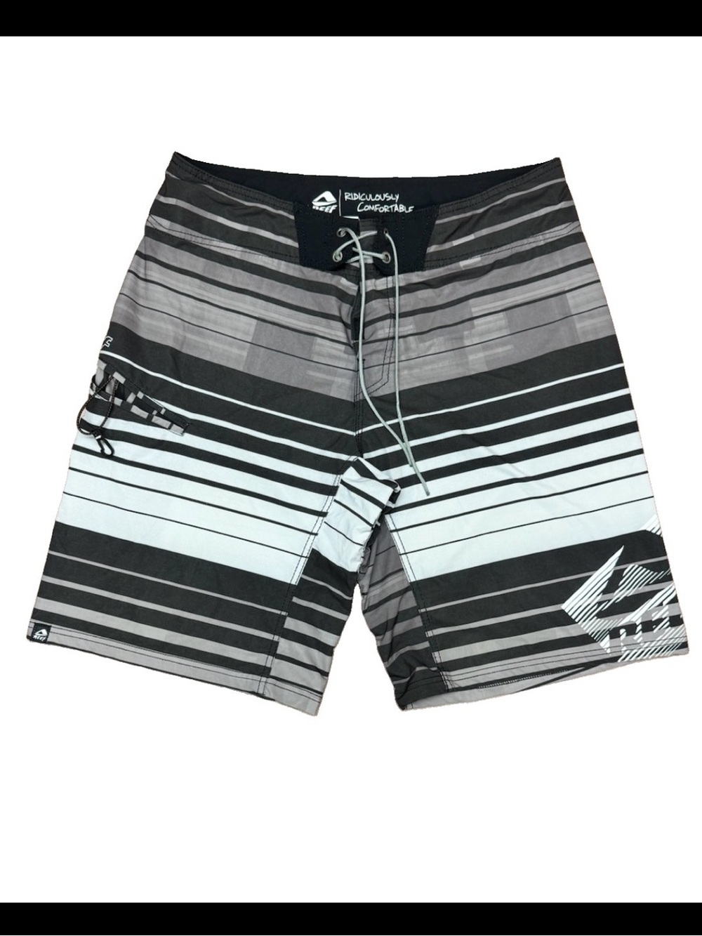 Reef Men’s Black & Gray Striped Board Shorts